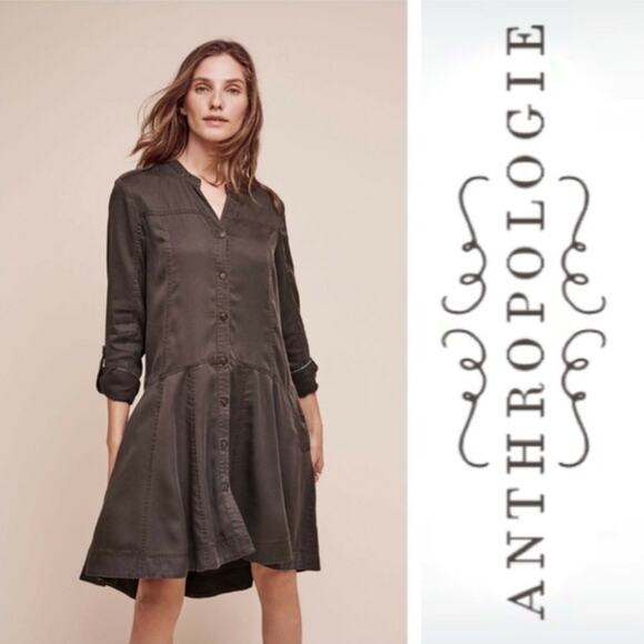 Anthropologie Holding Horses Mariona Button Front Swing Shirt Dress Brown Size 2 - Picture 1 of 9